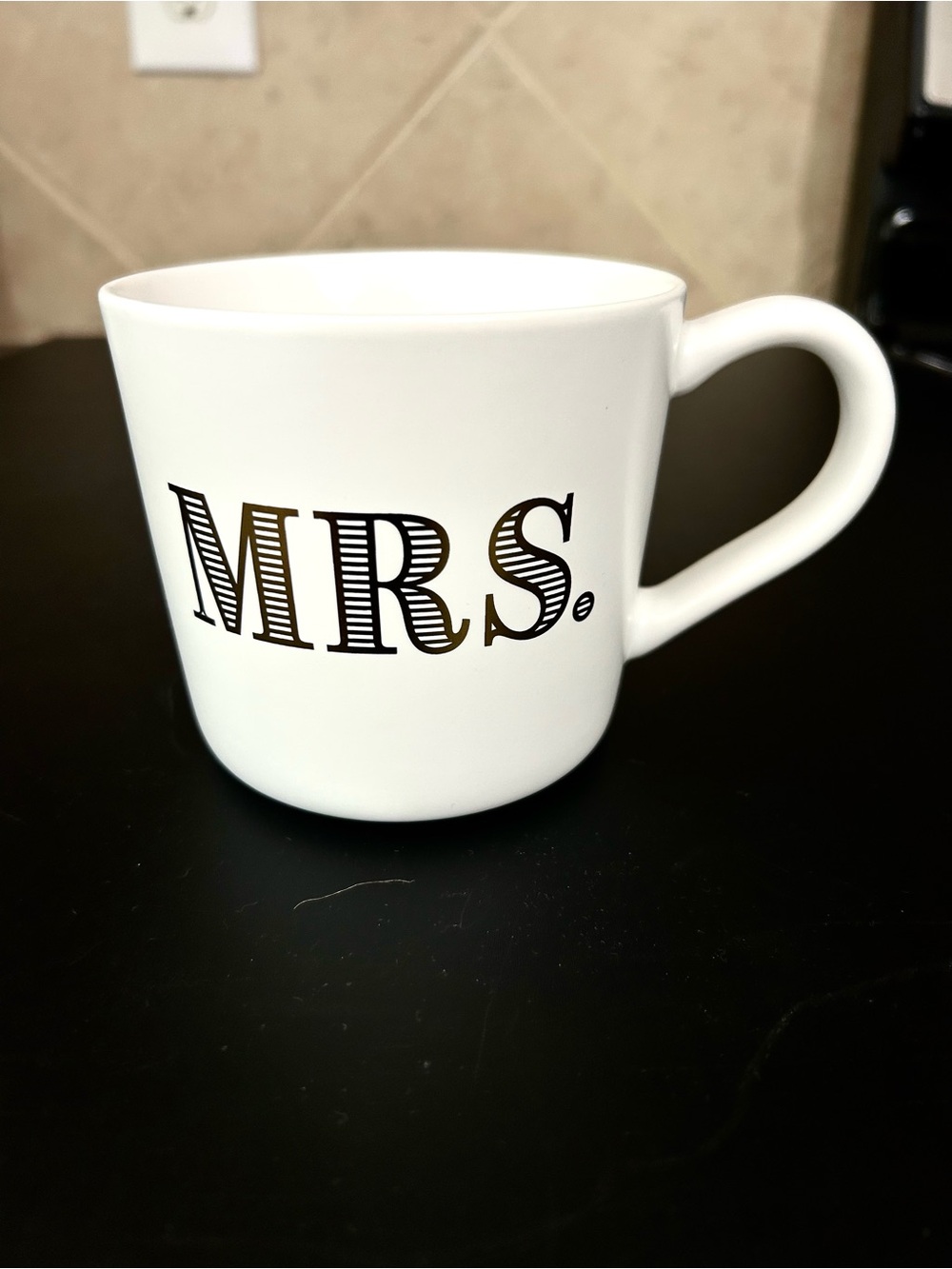 NWT White Ceramic Mug with Gold-Striped "MRS." Lettering